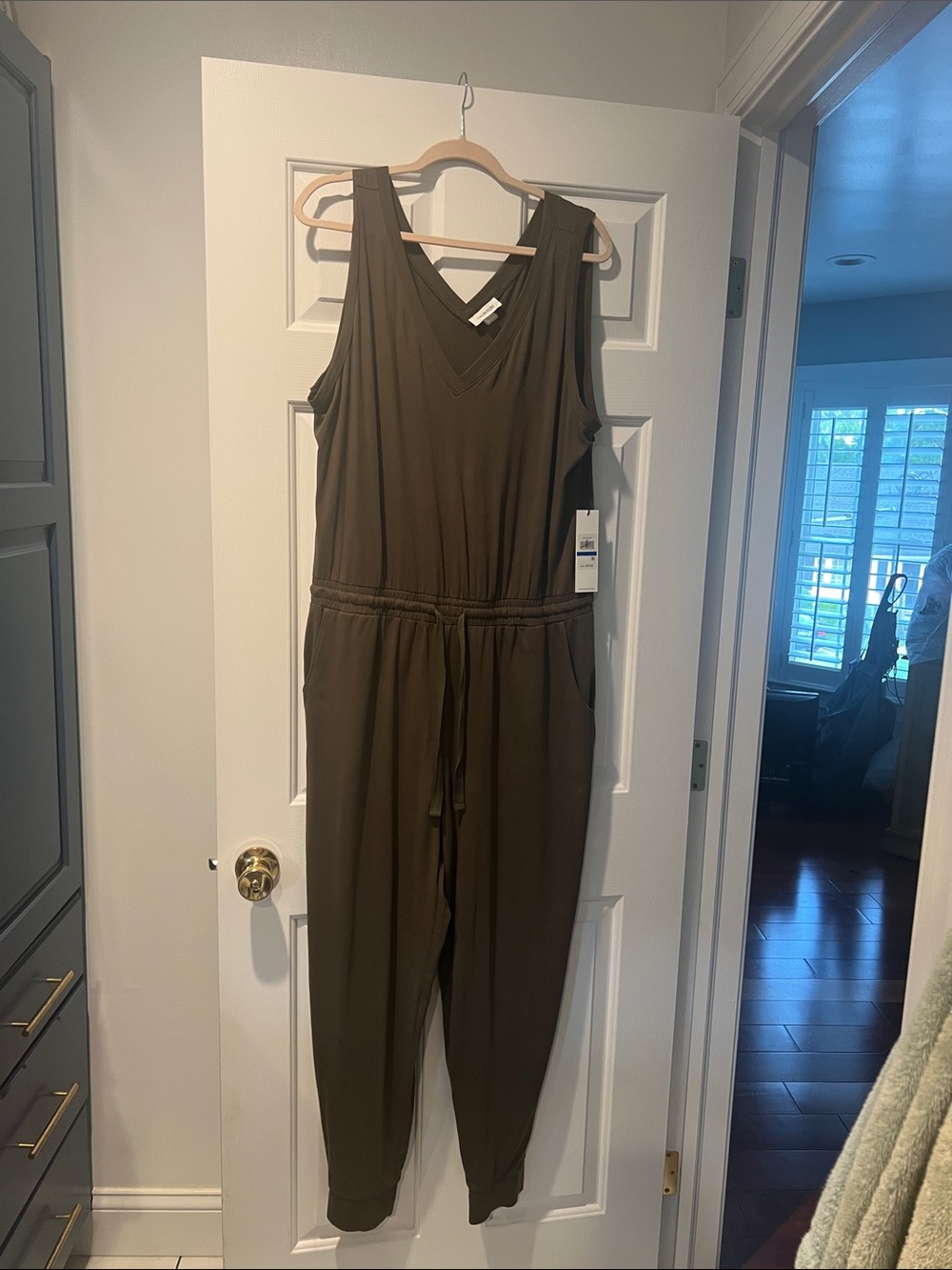 Calvin Klein Olive Green Sleeveless V-Neck Jumpsuit